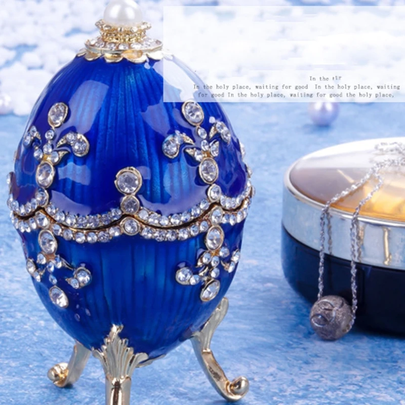 Luxury Blue Faberge Easter Egg Russian Royal for Case Leg Jewellery Box Holder