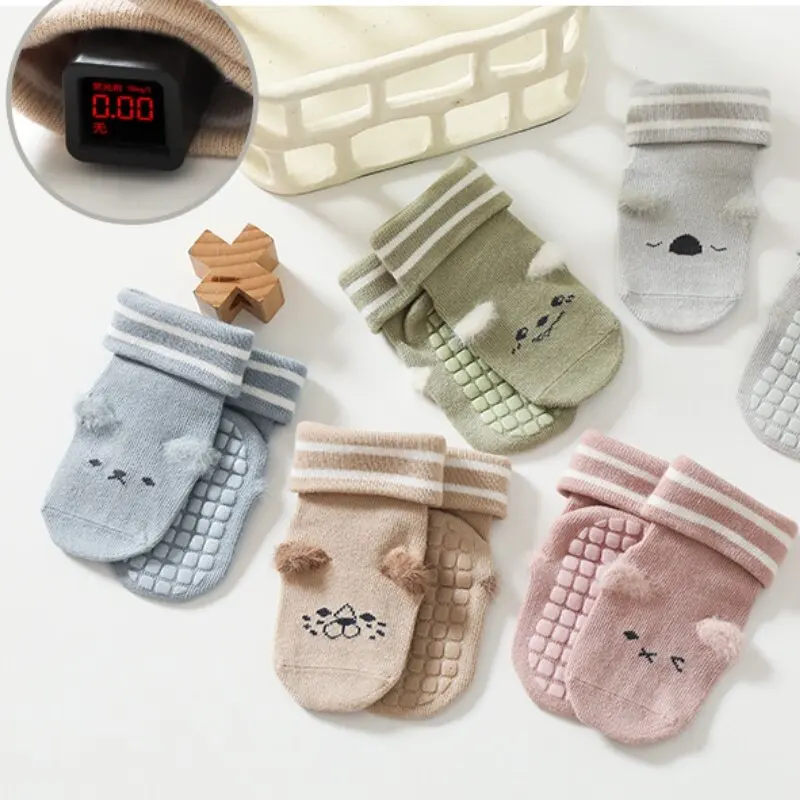 2Pairs Cute Baby Floor Socks Baby Non-slip 3D Cartoon Animal Toddler Boys Girls Socks 0-3 Years