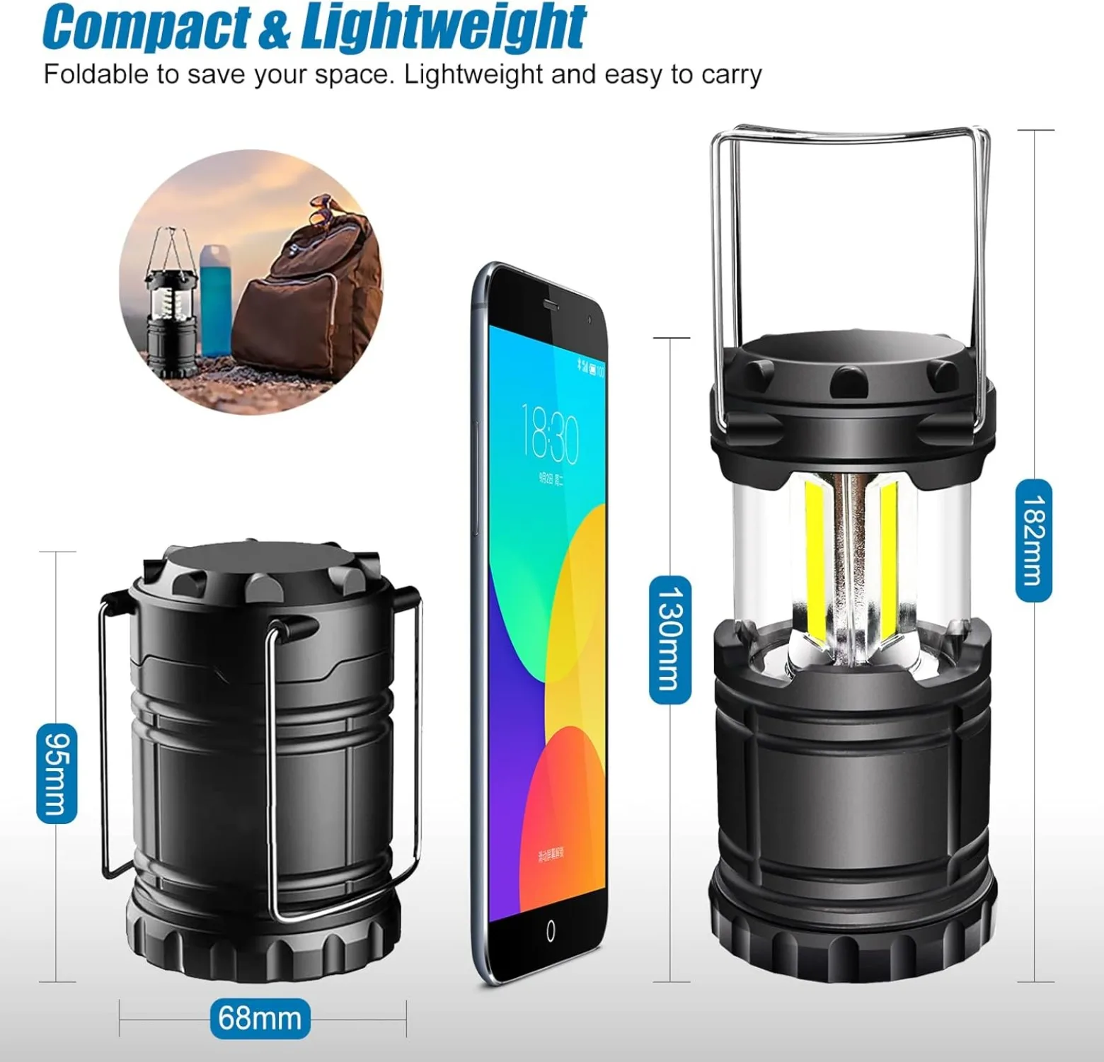 1/2PCS Lantern Camping Essential Light LED Flashlight Suitable for Power Outage Tent Light Battery Powered Fixture