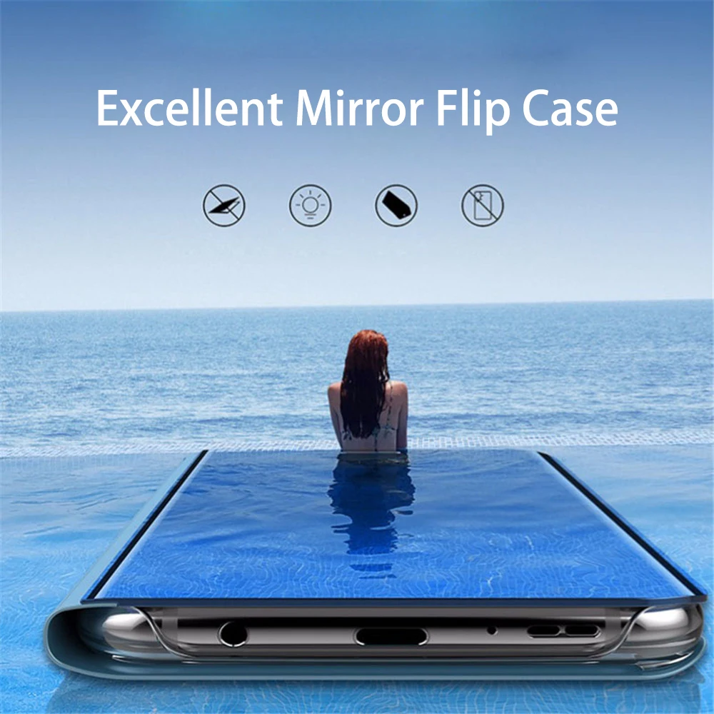 Luxury Mirror Flip Case For Samsung Galaxy S24 S23 S22 S21 S20 Ultra Plus S10 S9 Leather Cover For Samsung Note 20 Ultra 10 Plus