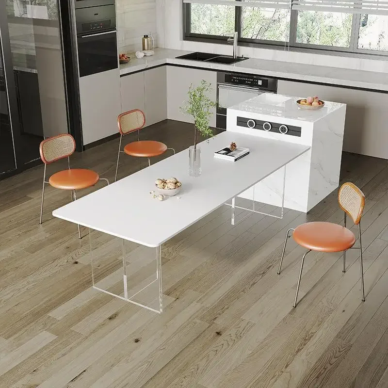 Table à manger en plaque de roche acrylique, transparente, Simple, blanche, italienne