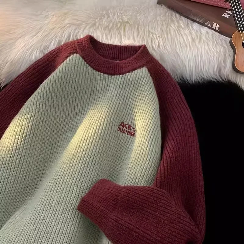 الخريف الشتاء حجم كبير 250 Pou الأمريكية الرجعية لينة اللون بلو الرجال محبوك سترة عالية المستوى تريكو ملابس خارجية #3