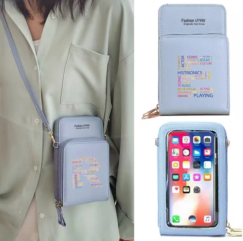 Mobile Phone Bags Women's Wallet Card Package Female Shoulder Crossbody Bag Touch Screen Cell Phone Pack Text Letter Print Purse