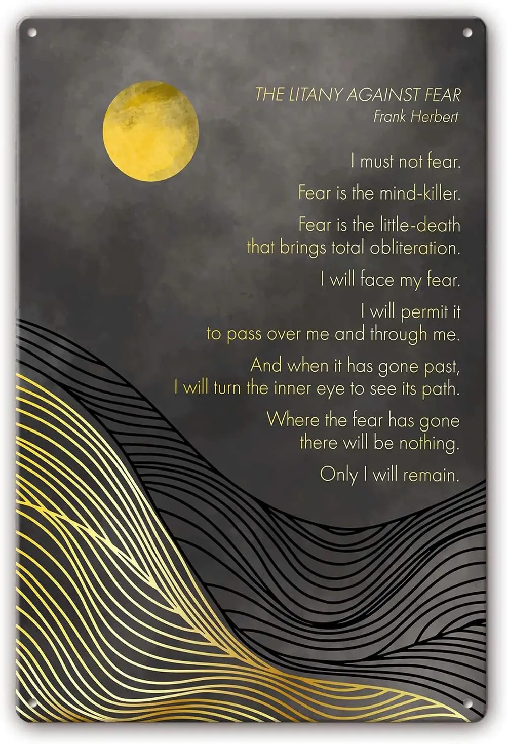 Metall-Blechschild „Litany Against Fear“ von Frank Herbert, Zitat-Poster, Kunstdrucke für Zuhause, Raumdekoration, Bilder, ästhetische Wandmalerei