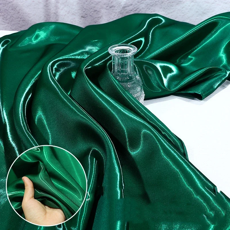 Green Luxury Metallic Flowing Satin Fabric Galaxy Water Shine Satin Designer Fabric for Dresses Outfits  DIY Sewing