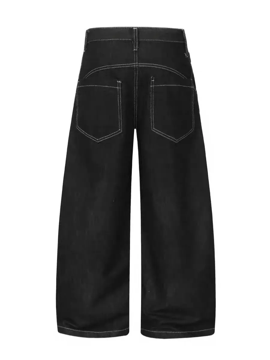 Retro American Design Washed Denim Pants Loose Wide Leg Street Style Spring Autumn Unisex Jeans Aircraft Buckle Casual Trousers