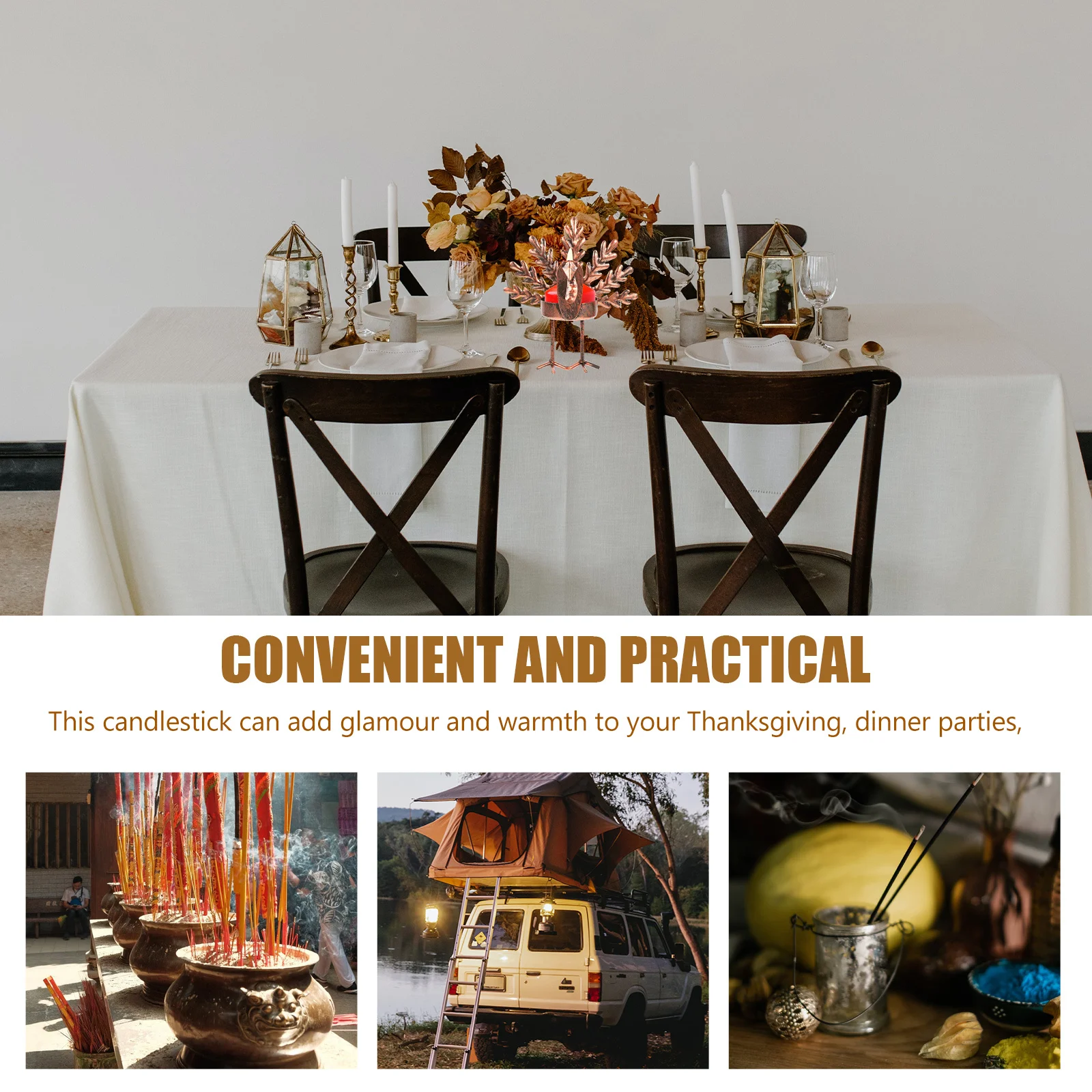 

6Pcs Iron Turkey Candleholders Thanksgiving Stand Decorative Desktop Candlelight Dinner Party Ornament Holder