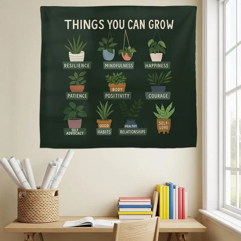 VIKAMA Positive Quote Plant Tapestry Motivational Succulent Wall Art Aesthetic Bedroom Living Room Home Decor