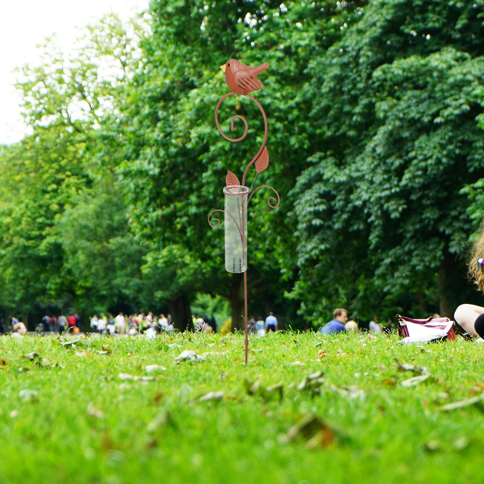 

Retro Flower Insert Rain Gauge for Lawn Wireless Garden Stake Water Measuring Tool Glass