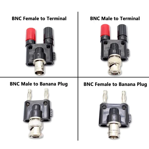 1Pcs Q9 BNC Banana To Two Dual 4mm Banana Male Female Jack Coaxial Connector BNC Tee Type 3Way Splitter RF Adapter High Quanlity