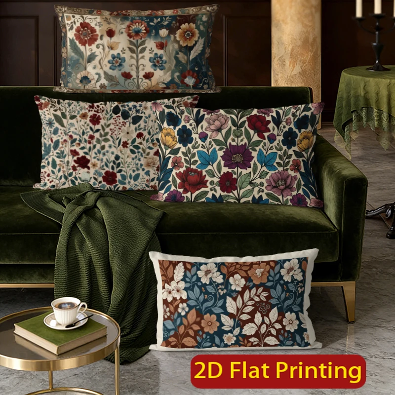 Vintage Floral Rectangle Pillow Covers Suitable For Sofa Bedroom Car Pillow Cover Cushion Rectangular Back Cushion