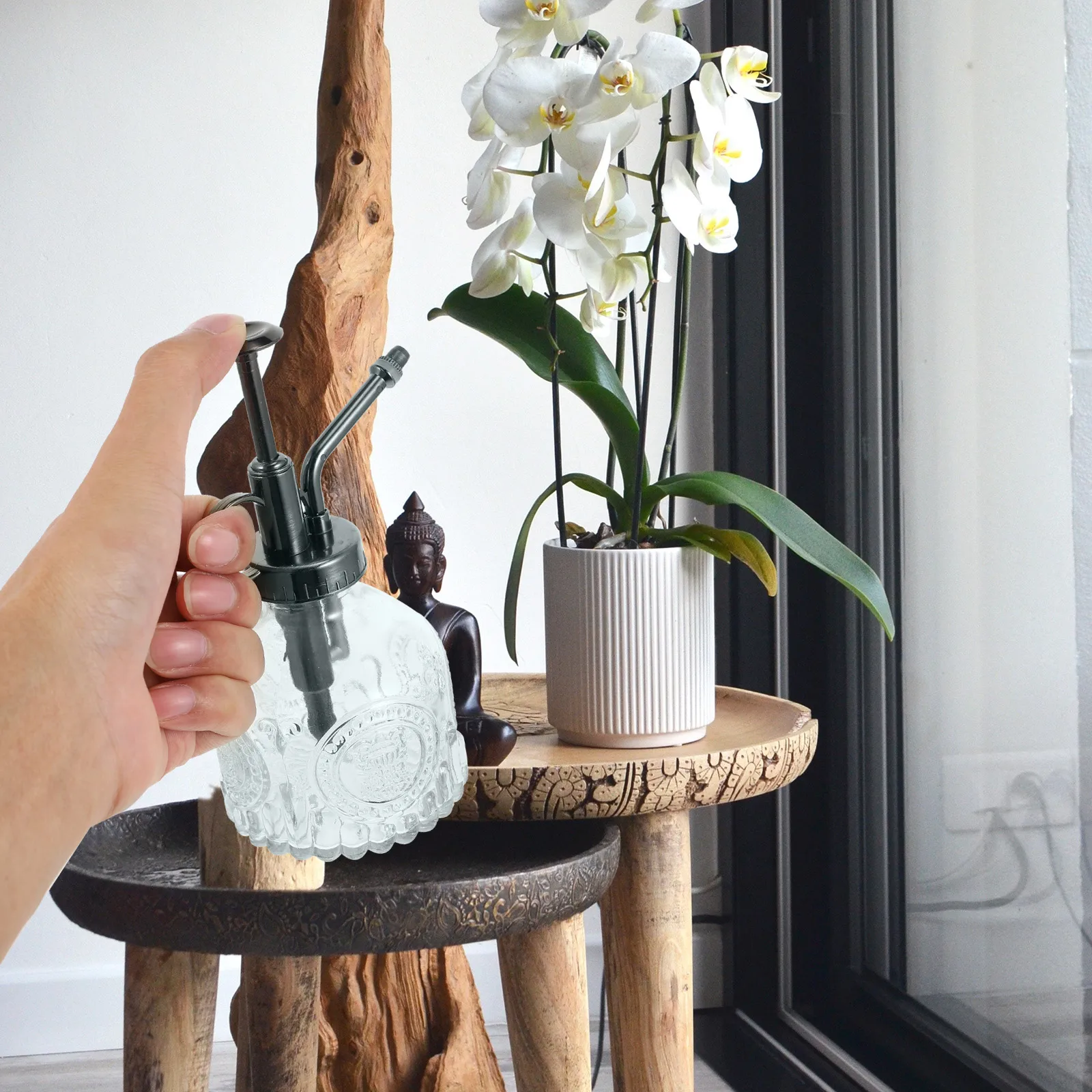 

1 шт., лейка из тисненого стекла, красивая, прочная, простая в использовании, для комнатных и уличных растений, цветочные горшки, распылитель, лейка