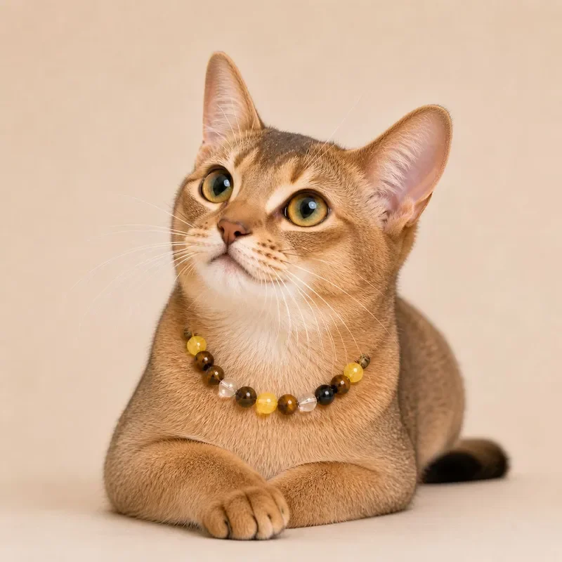 Cross-border Amazon hot-selling pet crystal tiger's eye stone beaded dog collar luxury necklace factory spot cat