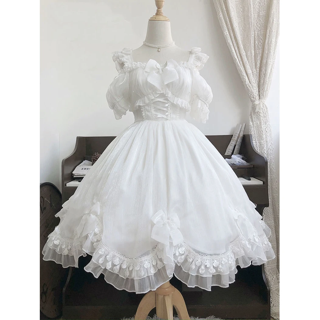 

Black White Sweet Cosplay Mini Elegant Backless Fairy Dresses Japanese Victorian Gothic Lolita Dress Women Girly Kawaii Vestidos