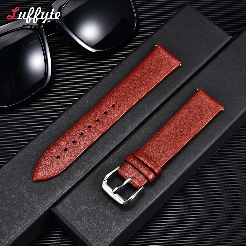 8mm 10mm 12mm 14mm 16mm 18mm 20mm 22mm Genuine Leather Watch Band Straps Ultra Thin Soft Brown Black Belt Watch Accessories