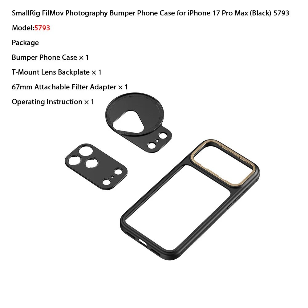 SmallRig 17 Pro FilMov fotografie bumper telefoonhoesje voor iPhone 17 Pro Max grijs/oranje/zwart met T-mount lens achterplaat