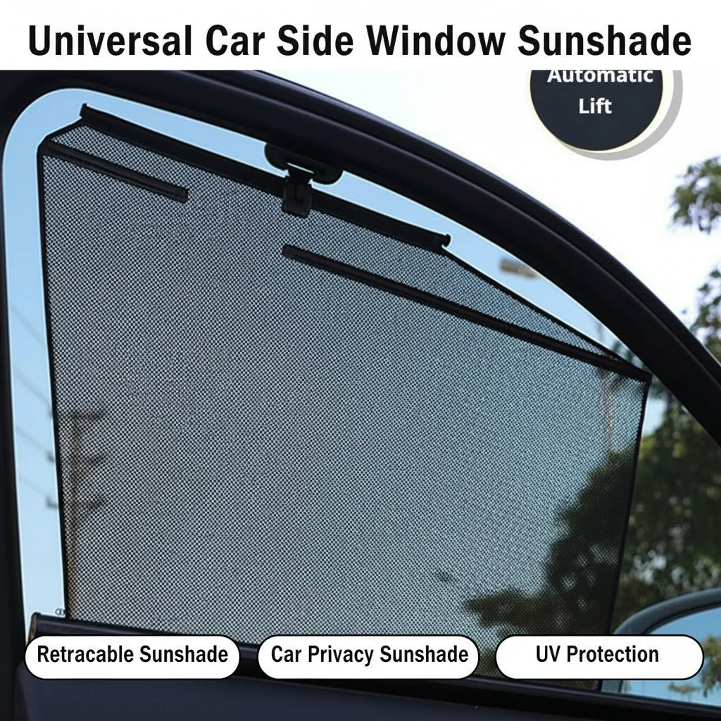 Universal Car Side Window Sunshad Automatic Retractable Car Window Curtain, UV Protection Heat Insulation Car Privacy Sun Shade