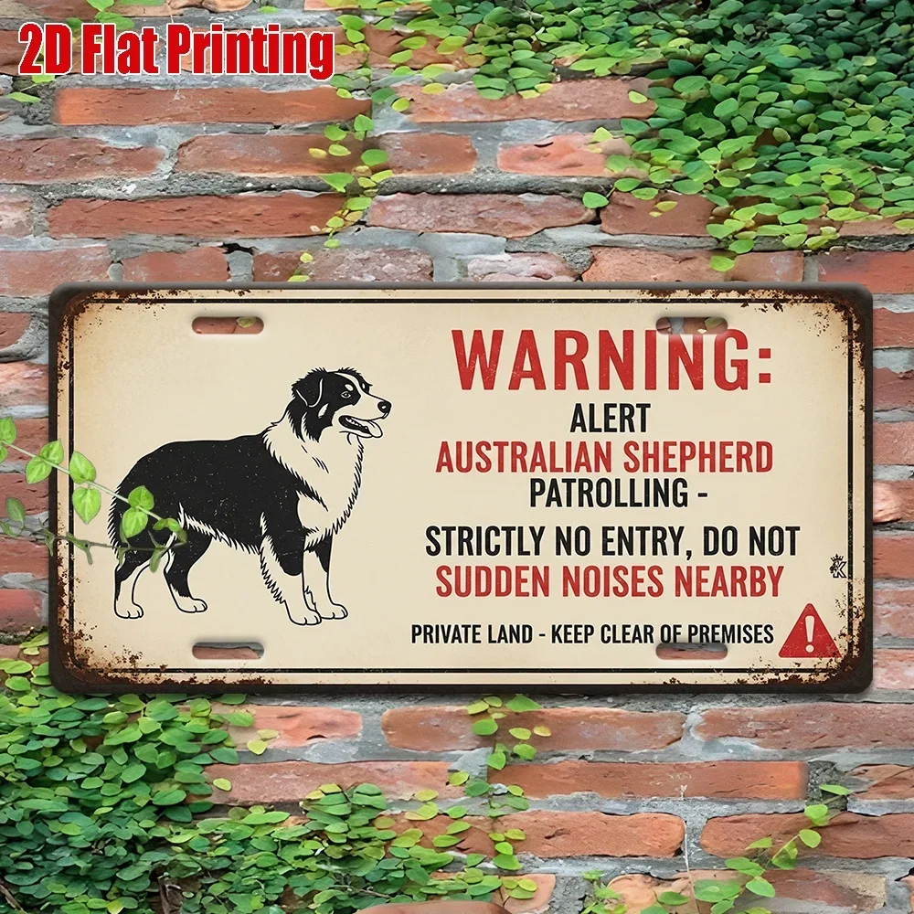 2D Flat, 1pc, Retro Metal Sign, Outdoor Wall Art 12 X 6 Inches, Australian Shepherd Warning Sign,Retro Decor,Garden, Living R