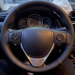 Customized Black Car Steering Wheel Braid Cover Hand Sewing Genuine Leather For Toyota Rav4 2013 2014 2015 Auto Accessories