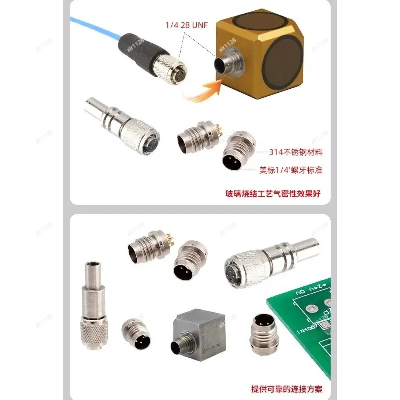 4P Socket Terminal Cable 1/4-28UNF to BNC Triaxial Acceleration Sensor for PCB