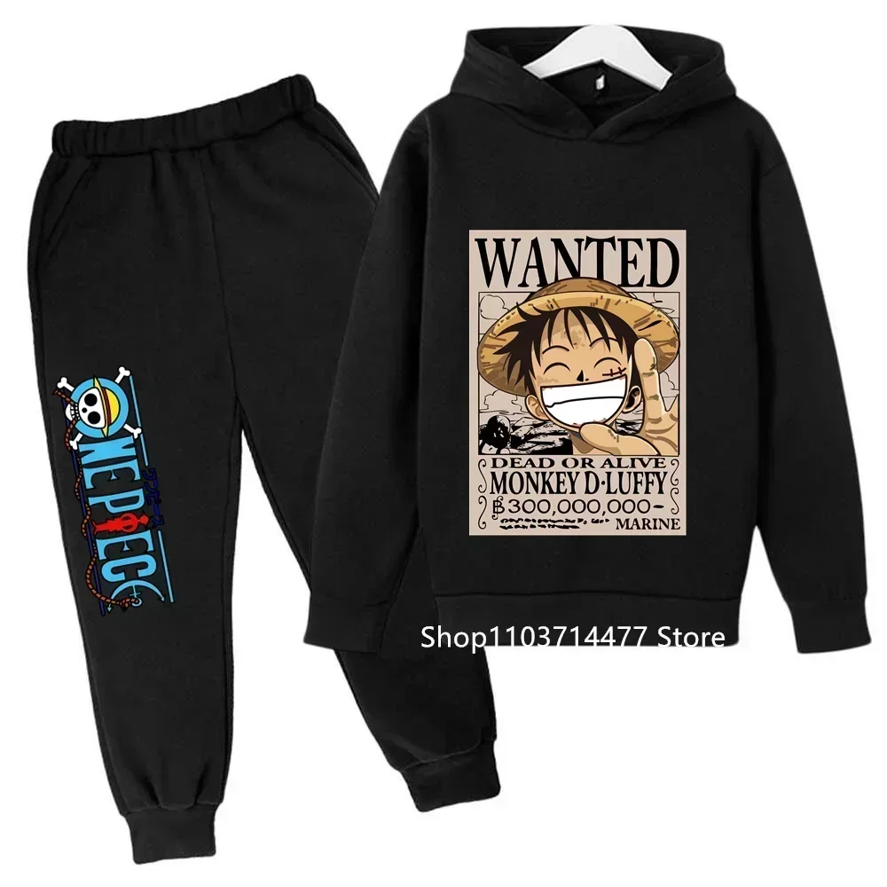 One Pieces Hoodie Set Kids Luffy Clothes Boys Girls Clothing Children's Sports Suit Autumn Hoodie Pants 2-piece Set