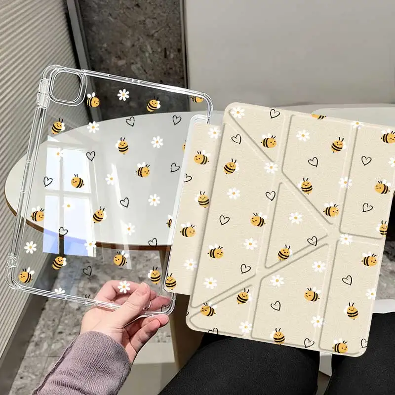 1PC Y-Fold Acrylic Case with Pencil Holder for iPad A16 11th/10th Gen, Mini 6/7, Air 4/5/6/7, Pro 11, Double-Sided Pattern