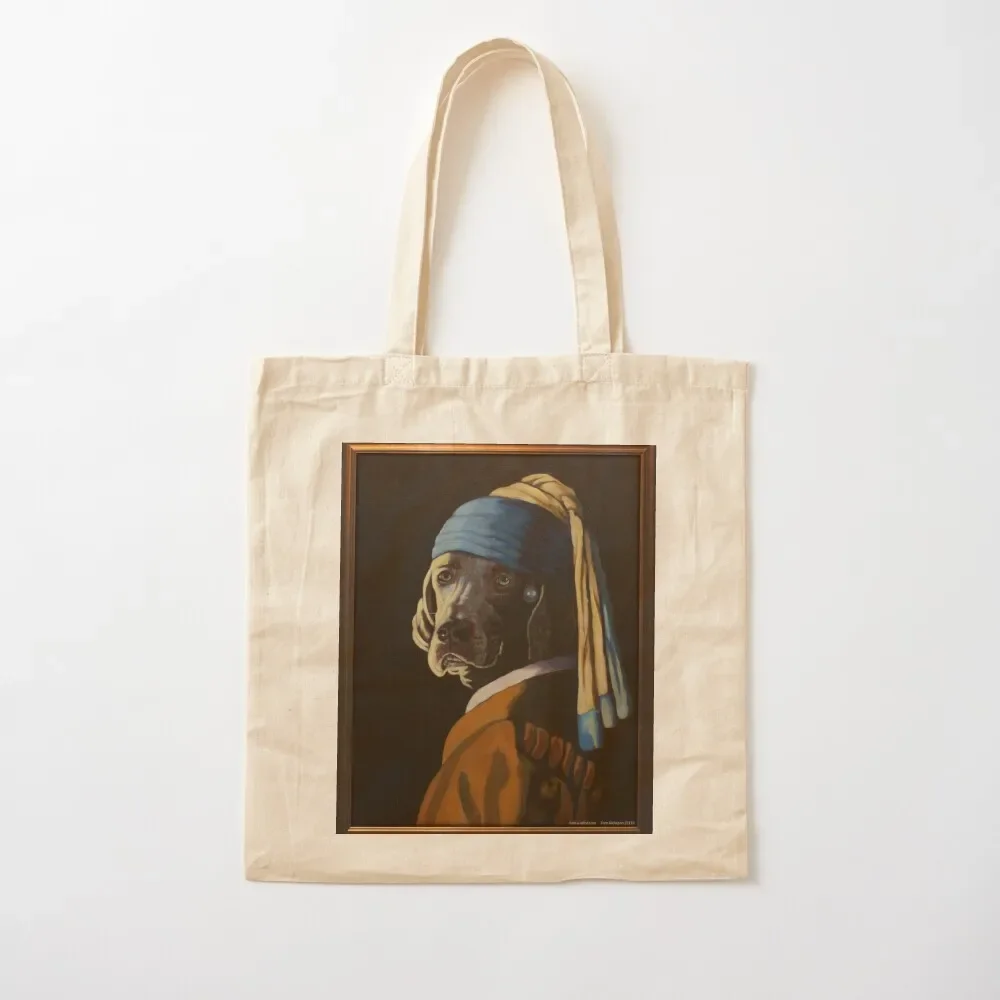 WEIMARANER WITH PEARL EARRING Tote Bag large tote bag Cloth bag canvas shopping
