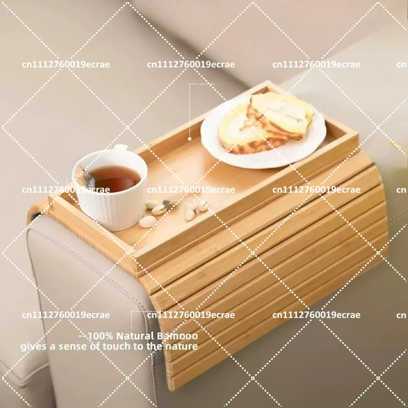 Foldable Bamboo Sofa Armrest Tray Solid Wood Fruit Snack Holder Living Room Side Storage Organizer