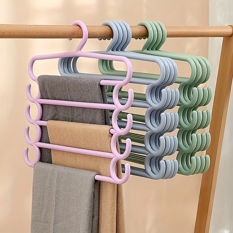 5 Layers Pants Rack Multifunctional Household Saving Space Multi Layer Trousers Hanger Pants Closet Color Clothes Peg