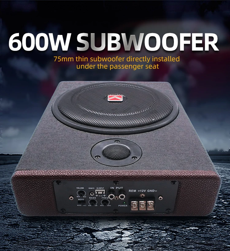 Hot Factory PU Leather & wood body RMS power 150W 8/10Inch Ultra-thin Under-seat Car Audio Subwoofer with Stainless steel Grille