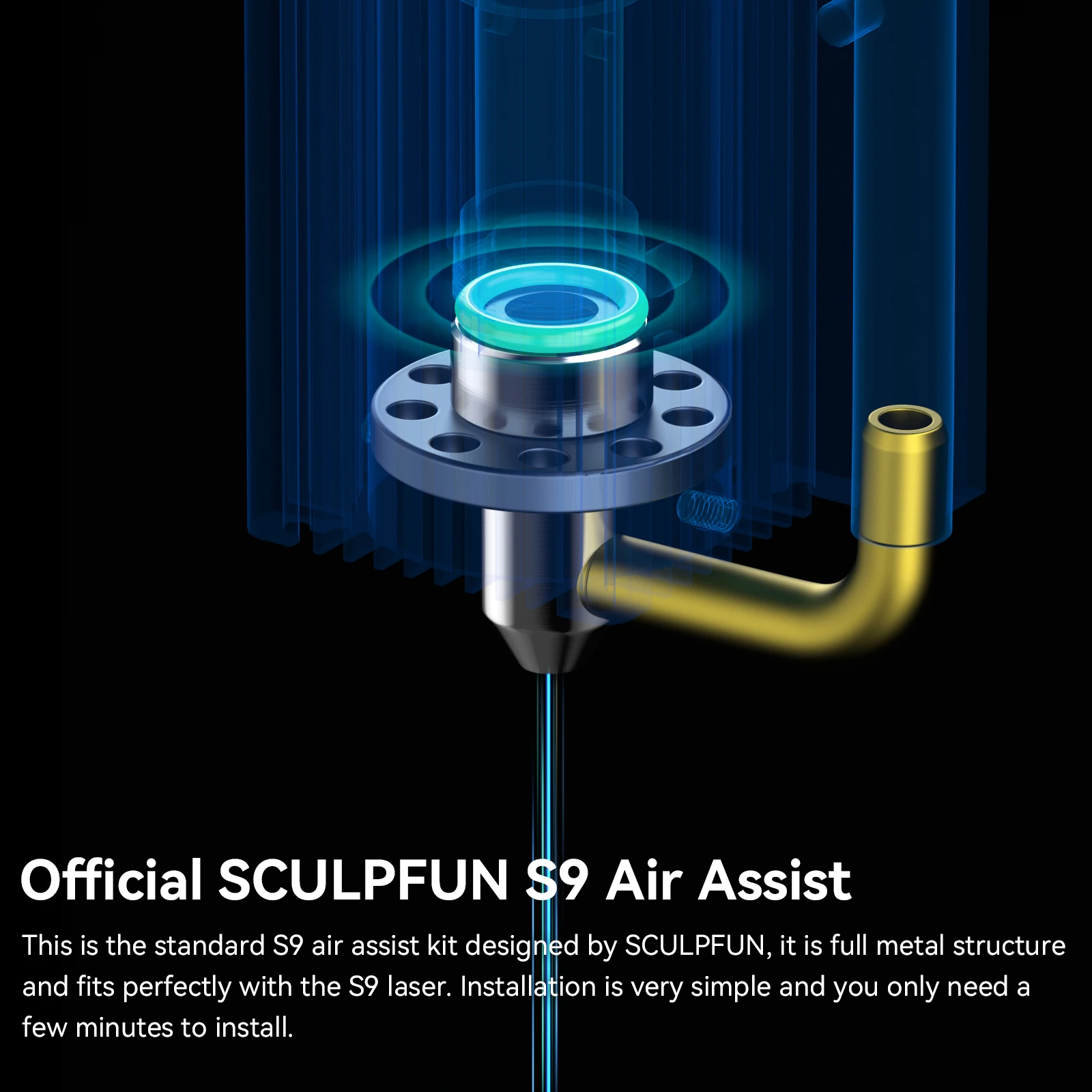 Imagem -04 - Sculpfun Air Assist Bico Kit Assistência a ar de Alta Velocidade Estrutura Metálica Completa Encaixa Lasers s9 Fácil de Instalar Gravação a Laser