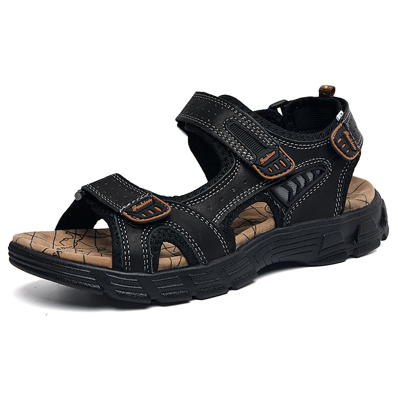 Summer Men's Leather Sandals Outdoor Resort Beach Shoes Soft Rubber Lightweight Hiking Shoes Anti-slip Wear-resistant Flip Flops