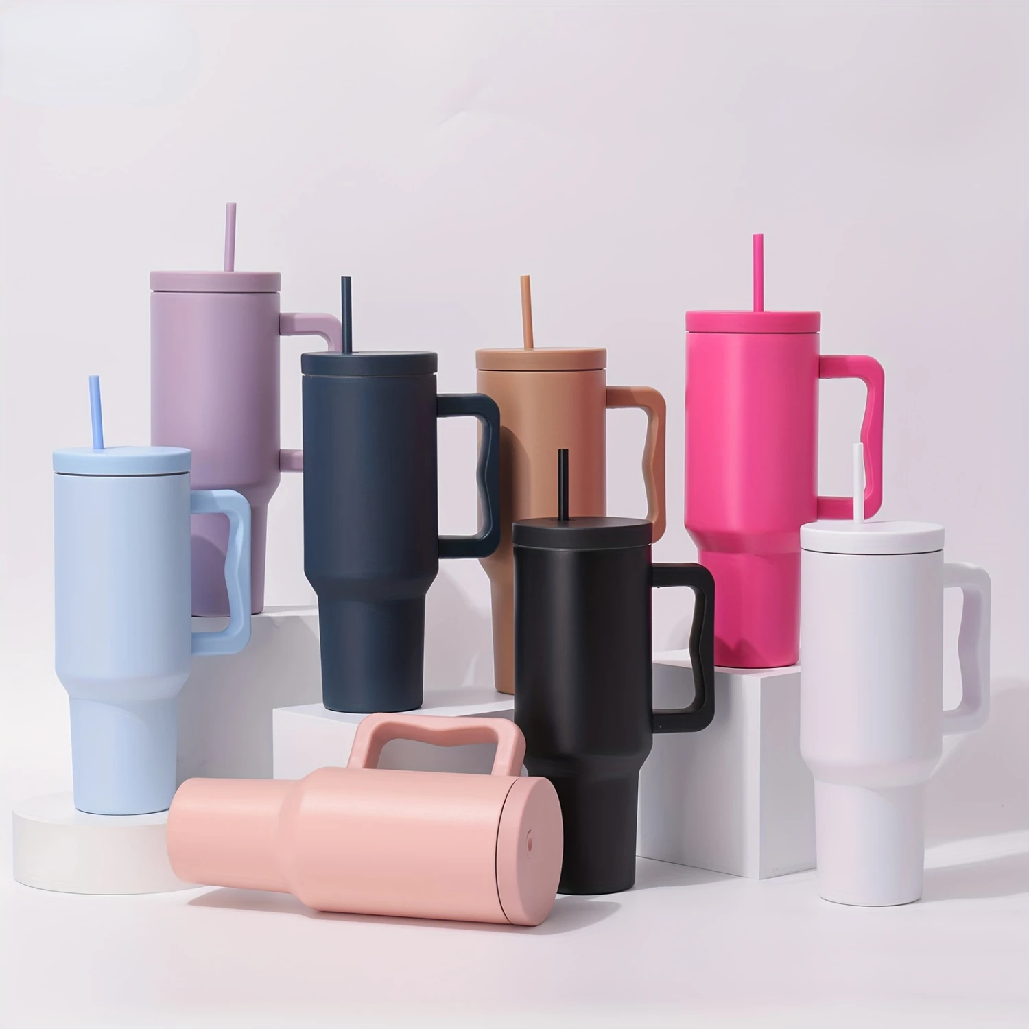 

1pc 40oz Stainless Steel Insulated Tumbler, 4th Gen 304 Double-Wall Vacuum Cup, Leakproof Lid & Colored Straw, Comfort Handle, D