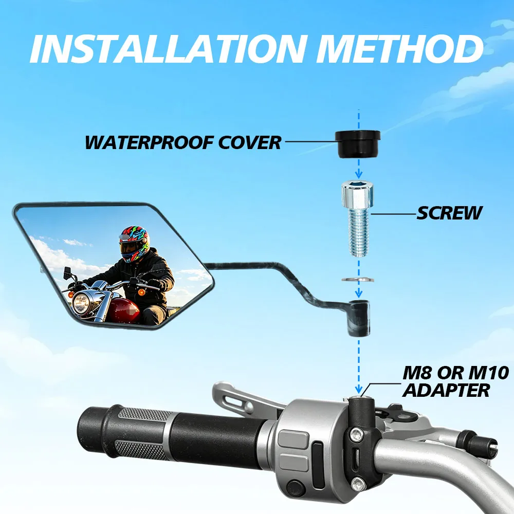 2PCS Adjustable Motorcycle Rear View Mirrors Suitable for Clear Visibility & Enhances Safety in Various Riding Condition