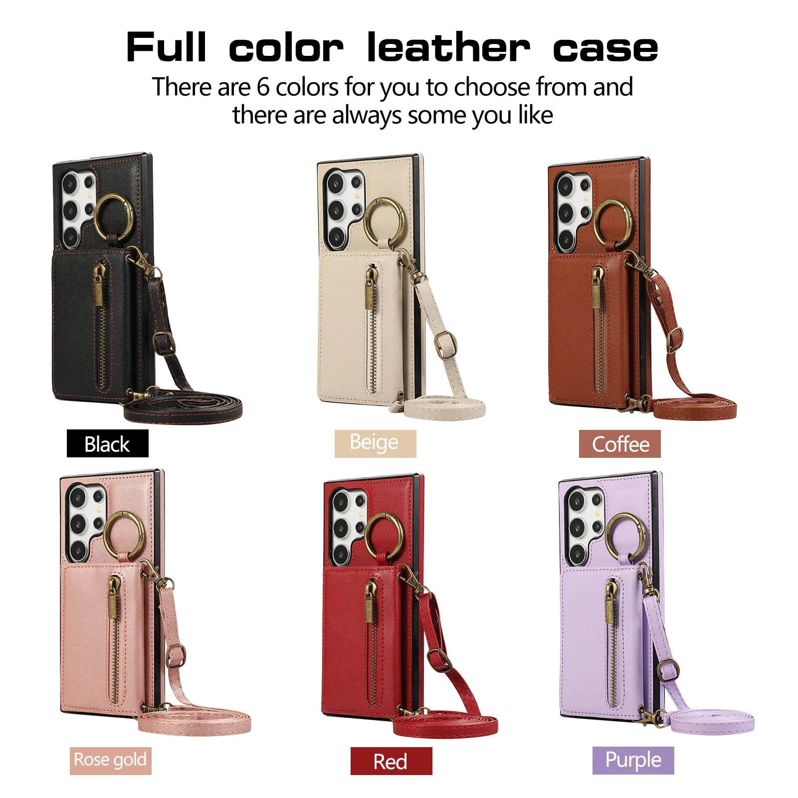 Crossbody Zipper Cards Holder Wallet Leather Case For Samsung Galaxy S24 Ultra FE S25 S23 FE S22 Plus A55 A15 A16 A35 Ring Cover