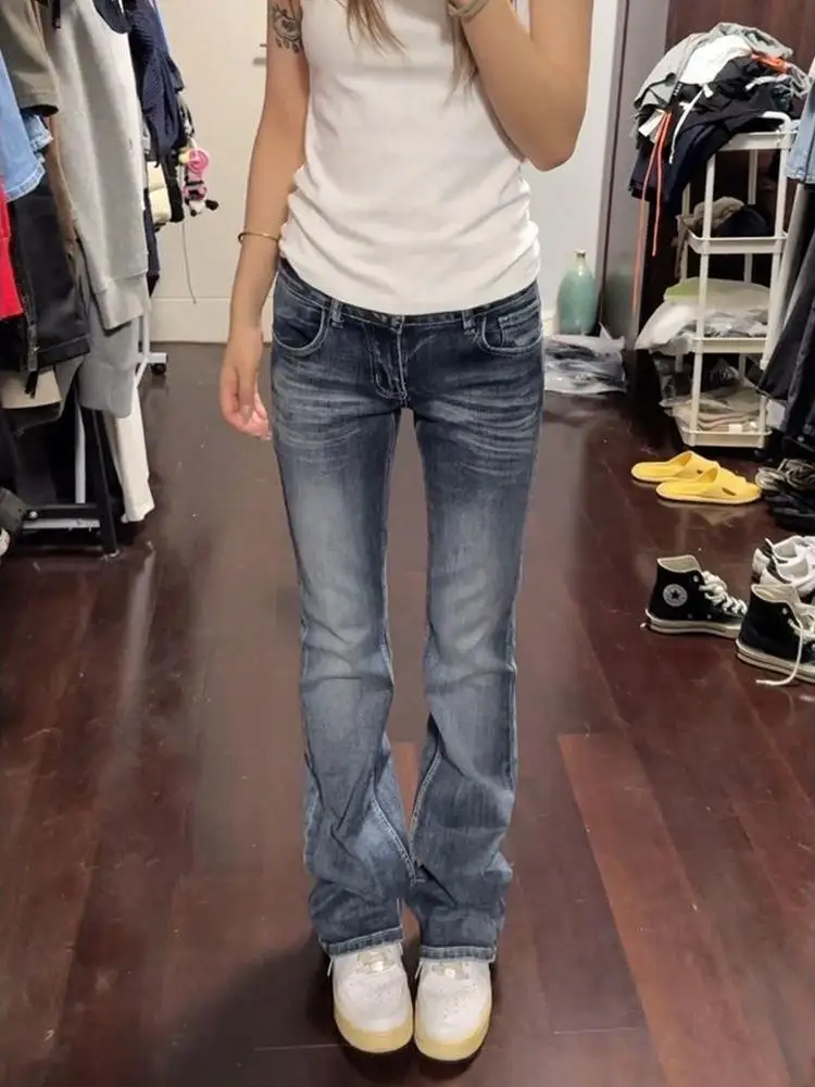 

Американские джинсы-клеш узкого кроя для женщин, весна-осень, прямые, удлиненные, с высокой талией, из денима, стройнящие фигуру