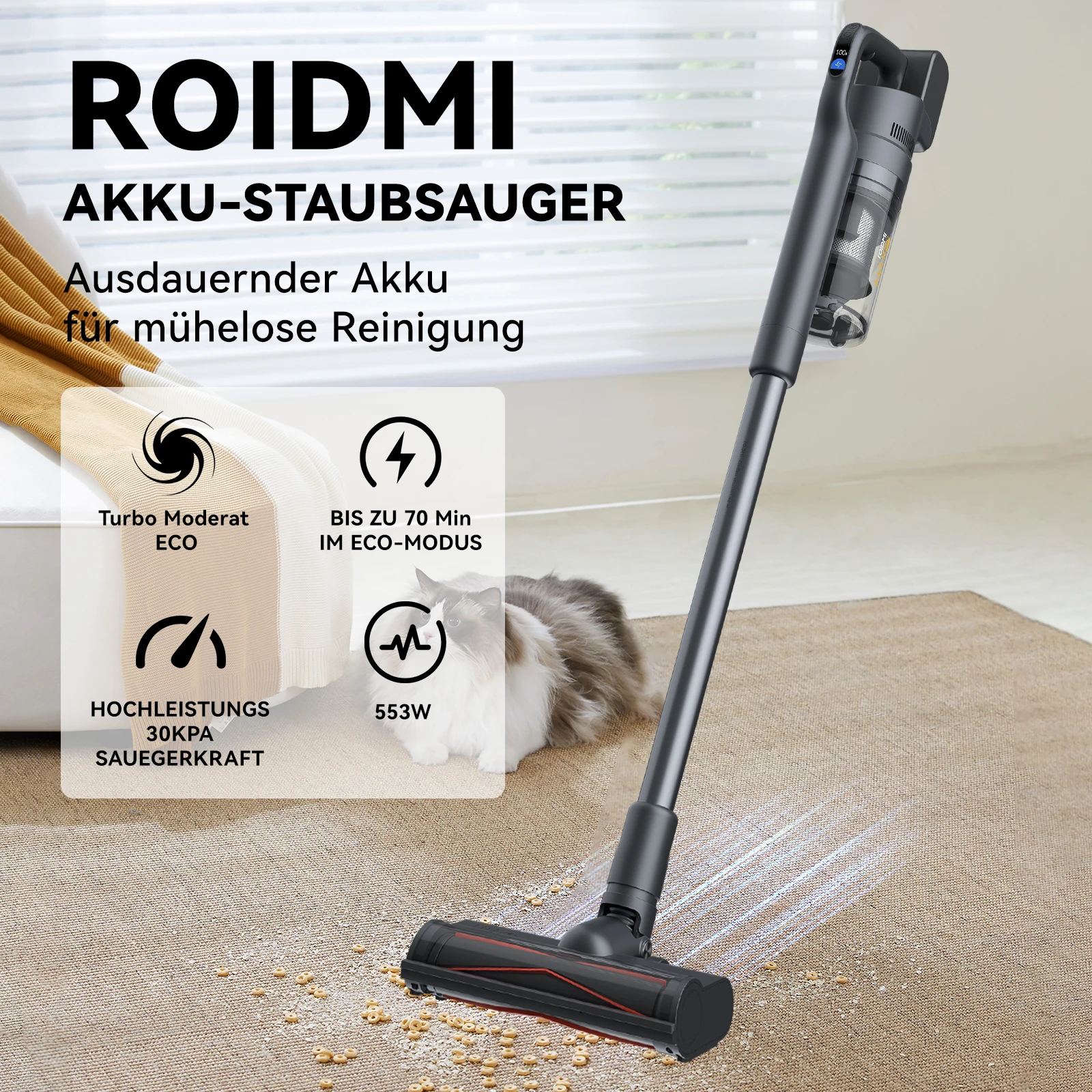 ROIDMI X200 Leistungsstarker Akku-Staubsauger 30 kPa 553 W Jet-Handstaubsauger Automatisch 70