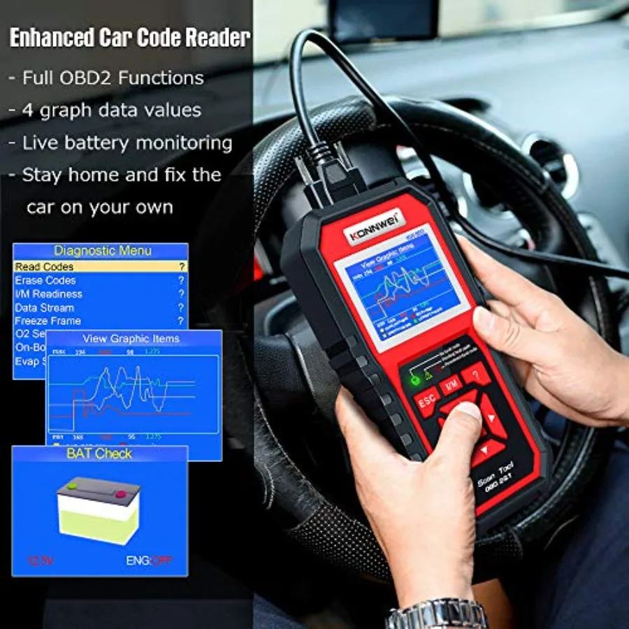 KW850 Professional OBD2 Scanner Auto Code Reader Diagnostic Check Engine Light Scan Tool for OBD II Cars After 1996 with A