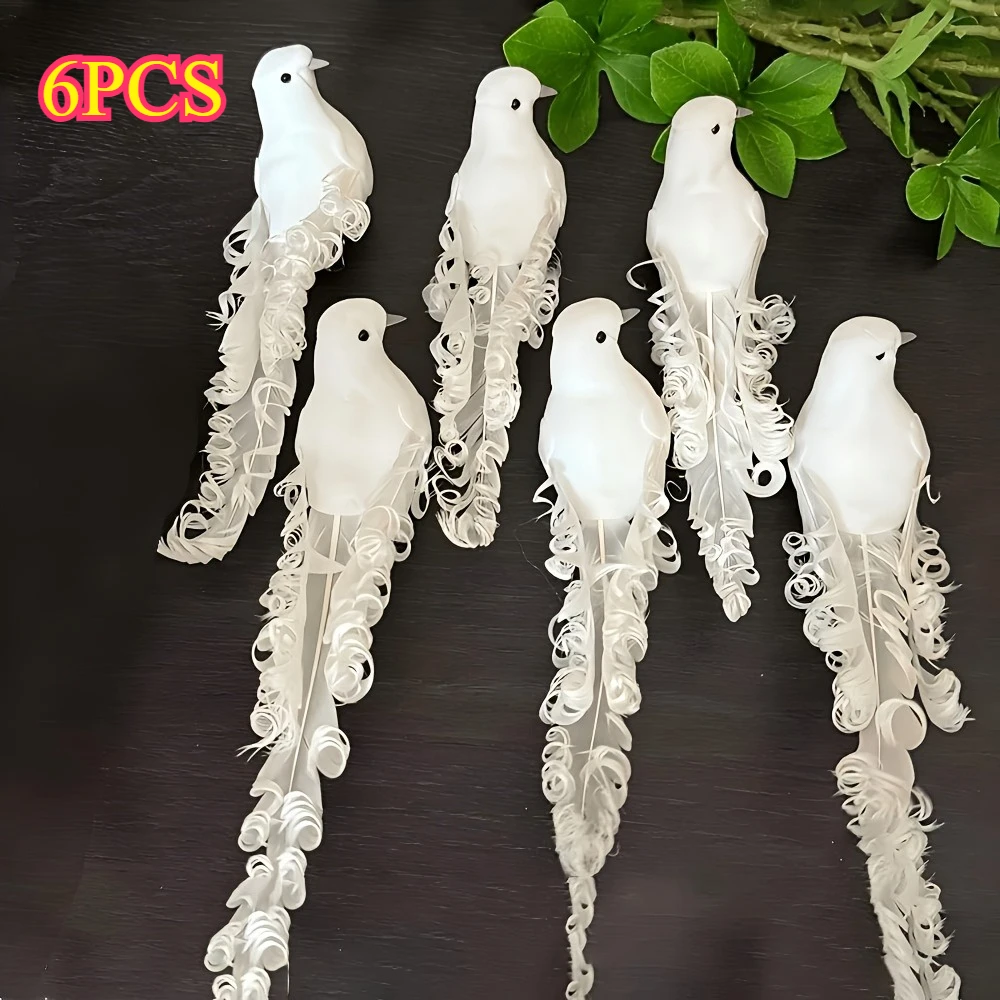 6pcs Curled White Pigeon Clips Decorating Birds,Modern Artistic Style, with Artificial Feathers,Fashionable Home Or Office