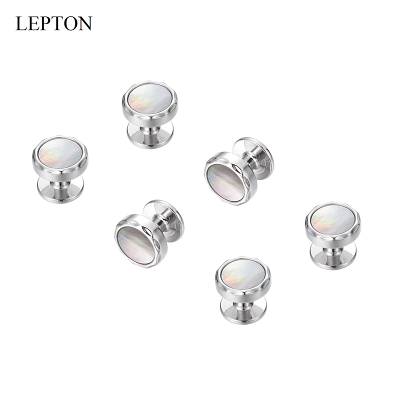 Low-key Luxury Mother of Pearl Cufflinks tuxedo studs Sets Lepton Colored Shell Cufflink Collar Studs Cuff links For Men Gift