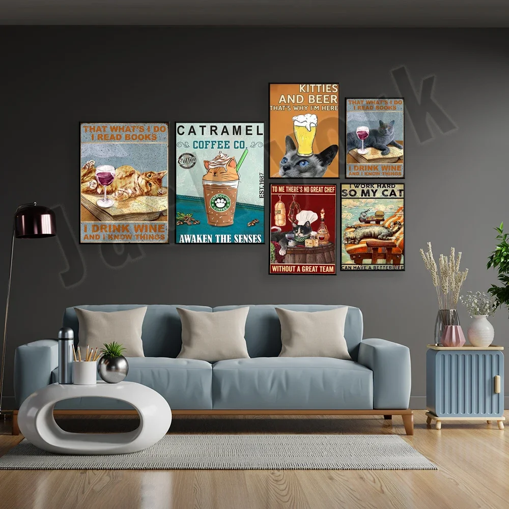 سيكون قلبي فارغًا بدون قطتي والقهوة، والقطط يشرب القهوة، والقطط المضحكة والشرب بالملصق القديم الجميل،