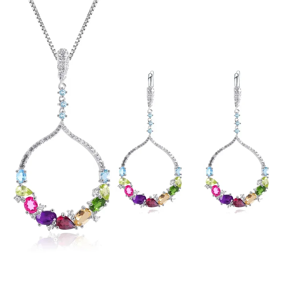 W0490 Abiding Reasonable Price Jewelry S925 Sterling Silver Mix Gemstone Drop Earrings Pendant Necklace Gift For Gift