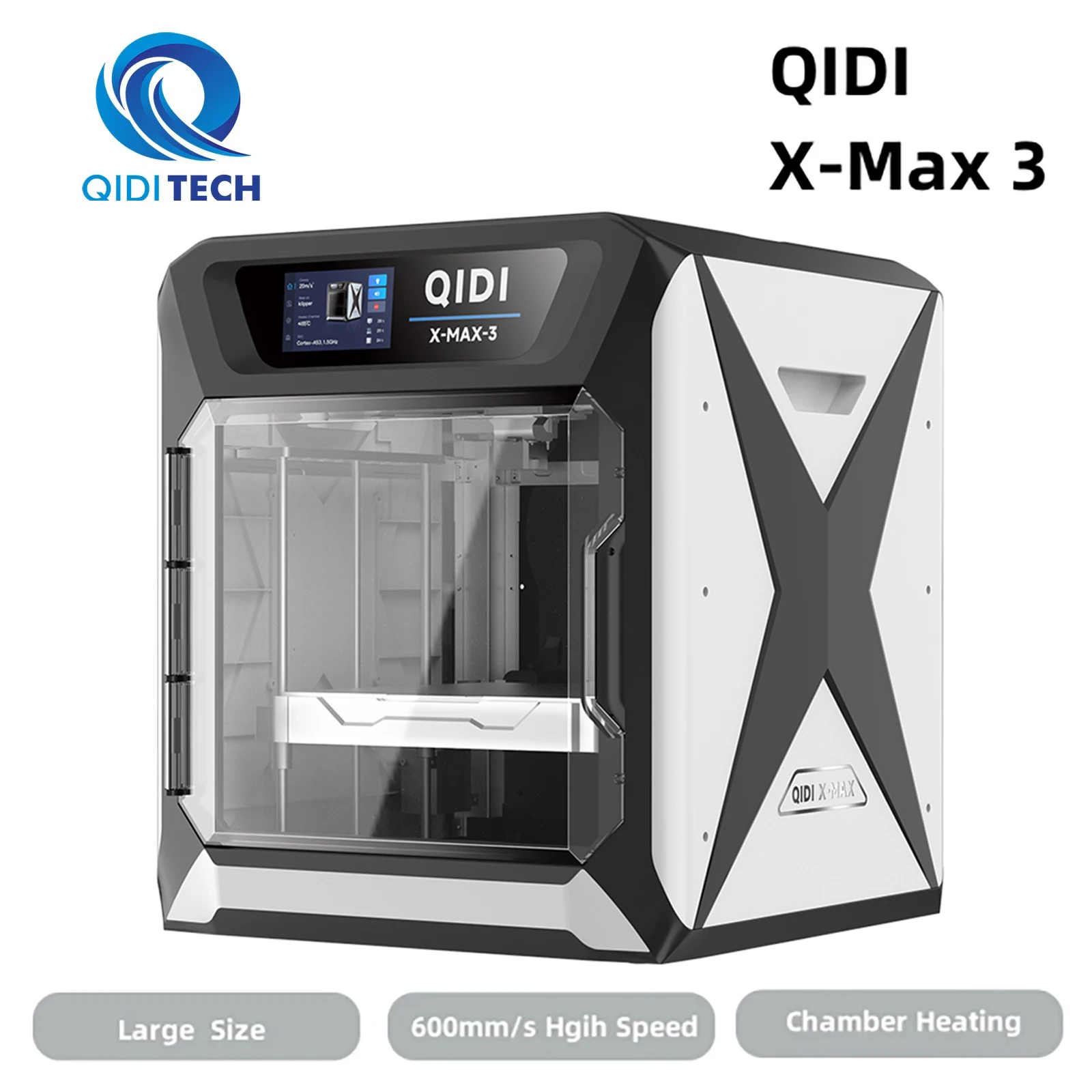 QIDI TECHNOLOGY X-MAX 3 3D Printer, 600mm/s Printing Speed High-Flow 35mm³/s 65℃ Chamber Heating 325*325*315mm Build Volume