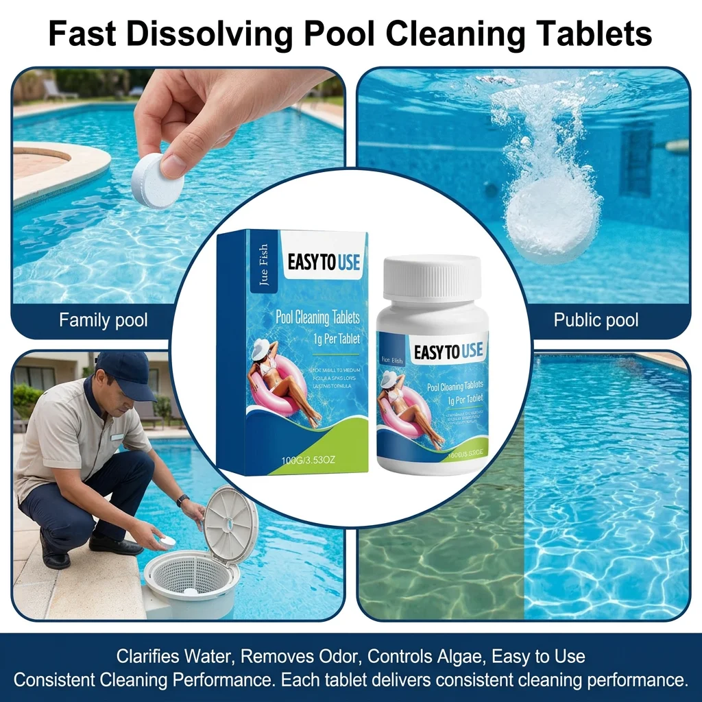 Swimming Pool Maintenance Tablets Fast Dissolving Water Purifier Algae Control for Spa Hot Tub Clear Water Treatment 100g