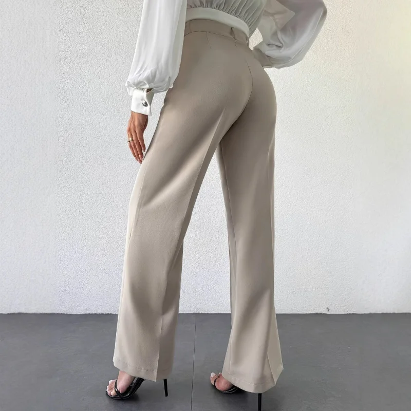 Neue modische Business-Hose mit hoher Taille, schlankmachendem, geradem Bein und Seitentaschen