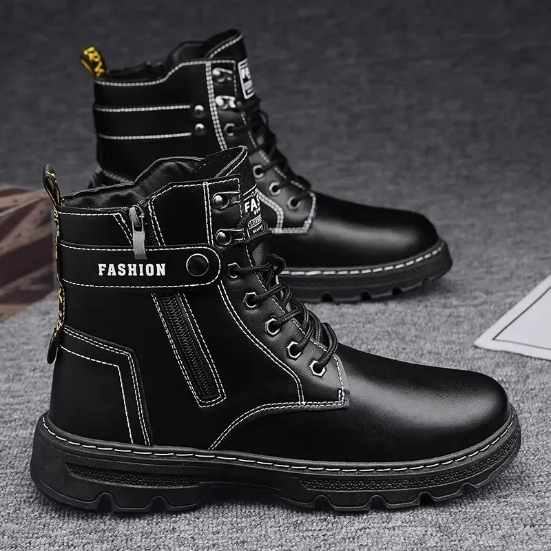 High Top Men's Shoes for Spring and Autumn, New Anti Slip and Waterproof Desert Boots Outdoor Zipper Hiking Shoes Work Boots