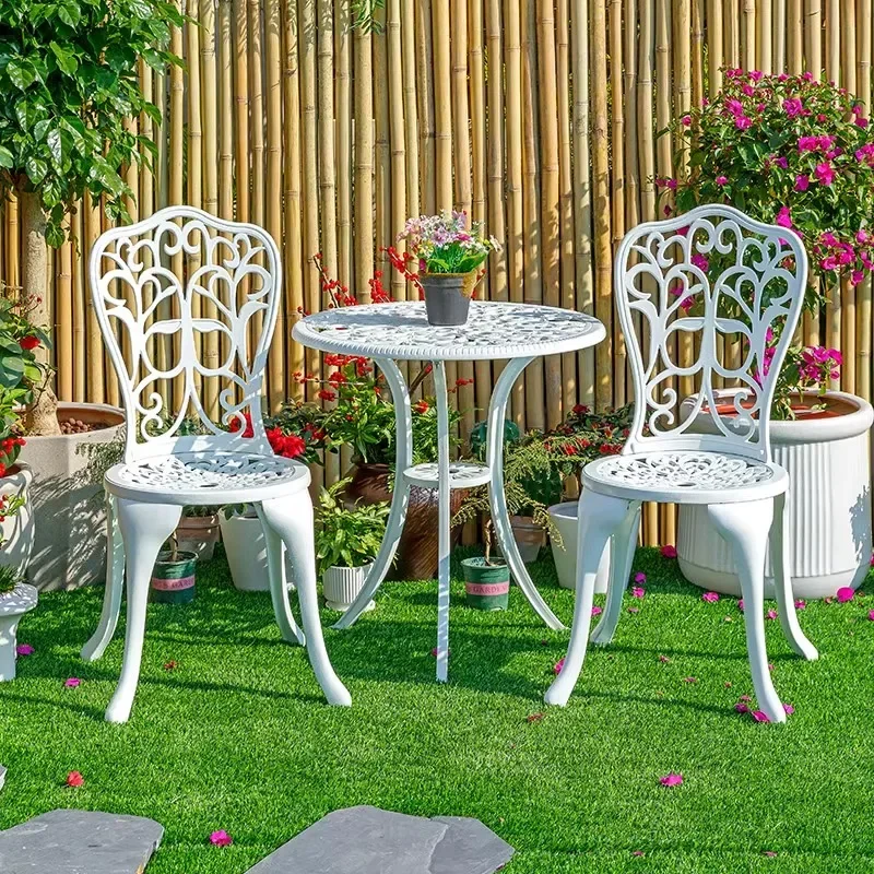 Balcony small tables and chairs three-piece European cast aluminum one table and two chairs outdoor leisure courtyard garden cof