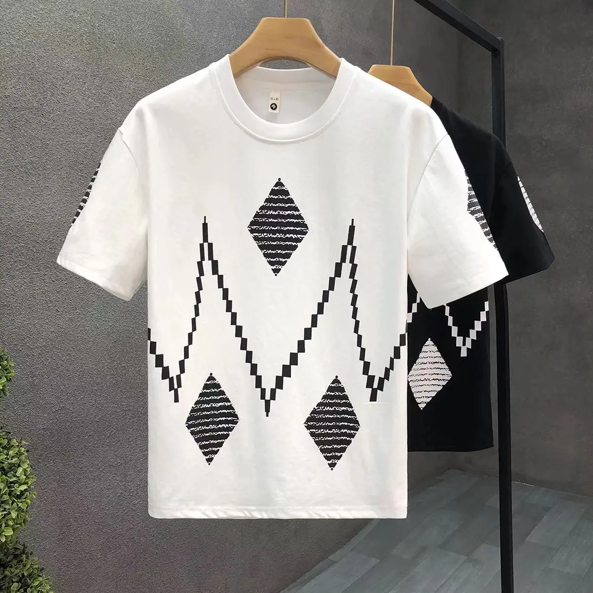 Summer Men T-shirt New Fashion Men\'s Geometric figure Printing Pattern Casual Loose Street Fitness High Quality Cotton Top