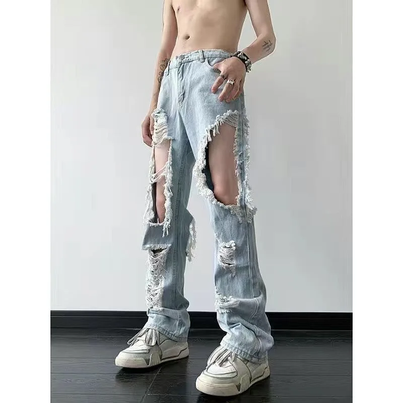 Ripped Boyfriend Jeans Torn Damage Destroyed Y2k Wide Pants Women Skater Baggy Jeans Street Hip-hop Trousers korean y2k jeans