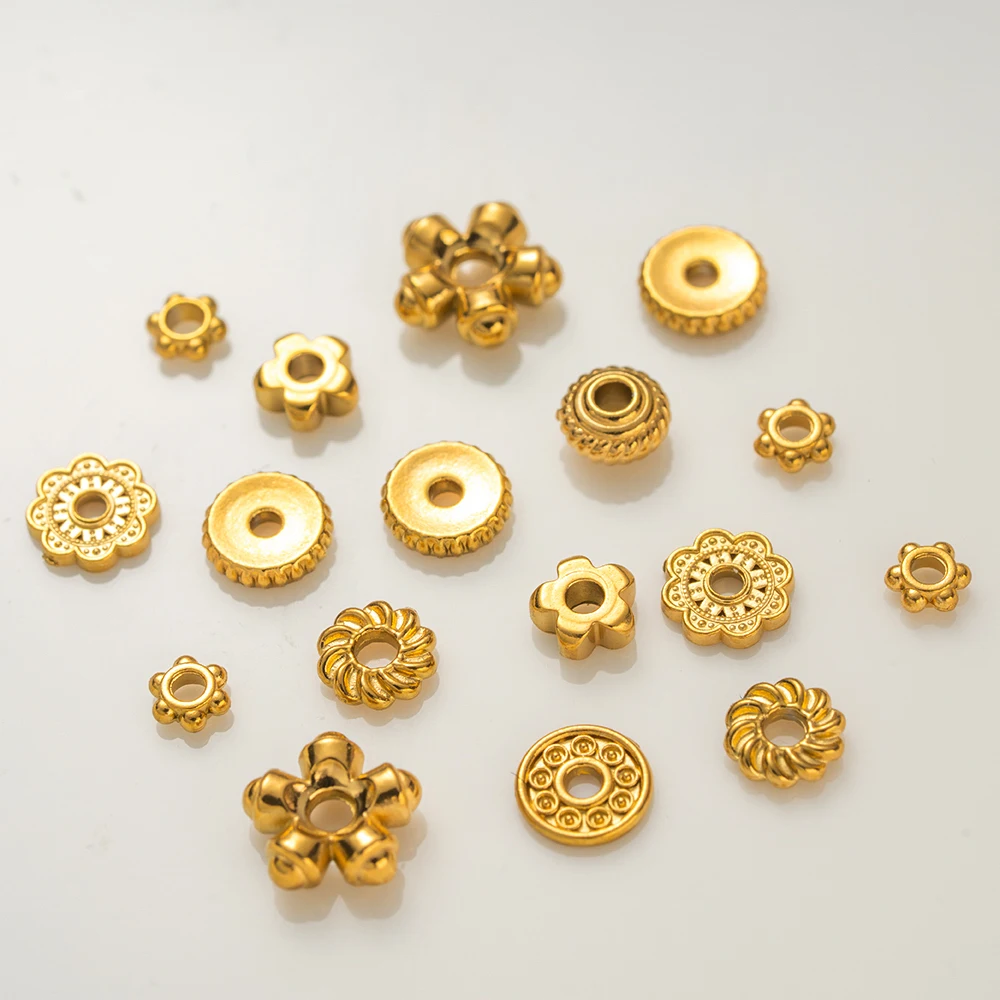 

20 шт. плоские круглые бусины-разделители из нержавеющей стали для браслетов, ювелирных изделий, золотые свободные бусины, фурнитура для ювелирных изделий «сделай сам», аксессуары ручной работы